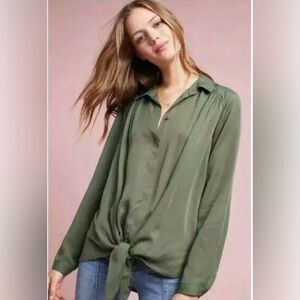 Harper Army Green Button Down Shirt Tie Front M